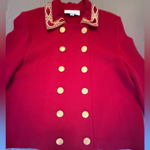 St John Collection Vintage Red/Gold Double Breast Knit Blazer Size 10/M $1395 - Picture 7 of 13